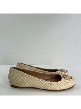 Tory Burch Woven Leather Ballet Flats Womens 6M Slip On Textured Snakeskin Cream